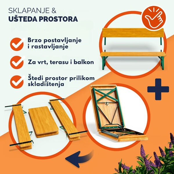 Pivski set PRAKTIK s naslonima, 170 cm, smeđi Jurhan