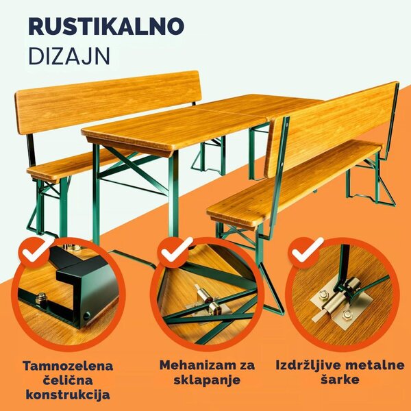 Pivski set PRAKTIK s naslonima, 170 cm, smeđi Jurhan