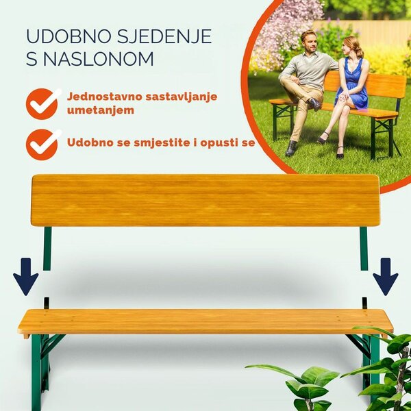 Pivski set PRAKTIK s naslonima, 170 cm, smeđi Jurhan