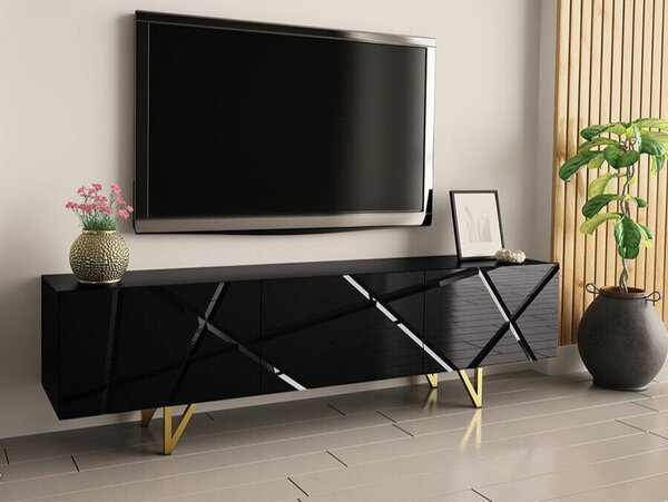 TV stol Merced M100Crna, Sjajno crna, 180x52x37cm
