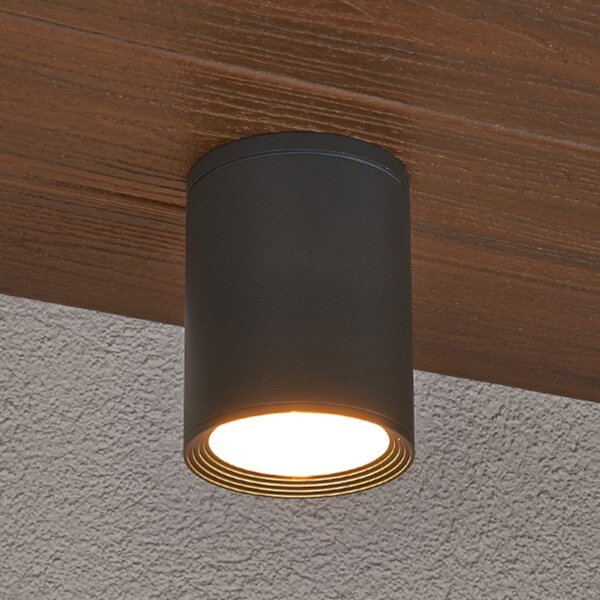 Lucande stropni reflektor Minna, antracit, 14 cm, IP54, E27, Crno, Aluminij