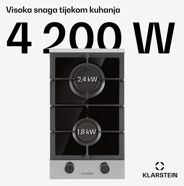Klarstein Alchemist Domino, plinska ploča za kuhanje, 2 aluminijska plamenika, staklokeramika
