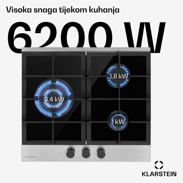 Klarstein Alchemist 5, plinska ploča za kuhanje, 3 aluminijska plamenika, staklokeramika