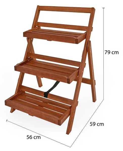 Sklopivi stalak za cvijeće od akacije 79 × 56 × 59 cm - 3 razine