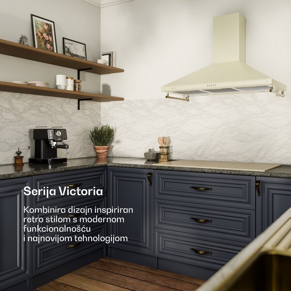Klarstein Victoria 90, kuhinjska napa, 90 cm, retro dizajn, 644 m³/h, 2 LED svjetla