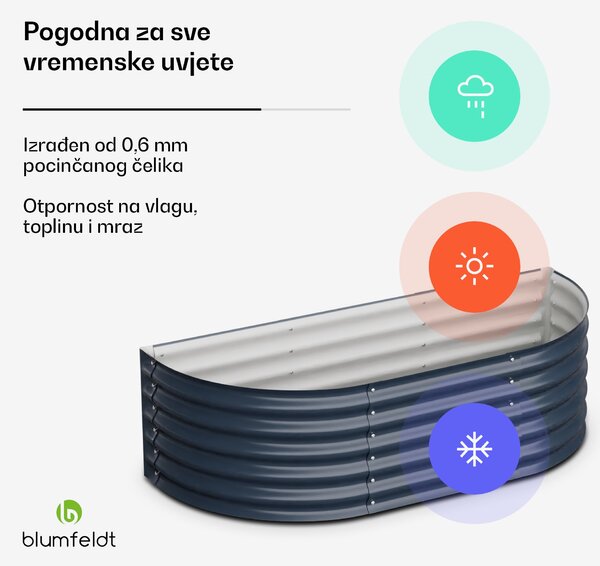 Blumfeldt High Grow Extended, povišeni krevet, 150x43x60 cm, izrađen od valovitog čeličnog lima, jednostavan za sastavljanje, otporan na hrđu i mraz