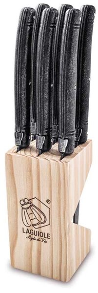 Laguiole PREMIUM LINE Set noževa za odreske sa postoljem - Black Stonewash (6 kom)