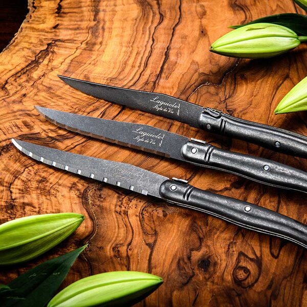 Laguiole PREMIUM LINE Set noževa za odreske sa postoljem - Black Stonewash (6 kom)