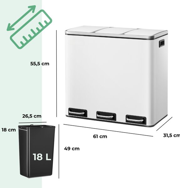 Kanta za odvajanje otpada SORT, 54 l (3x18 l) + vreće za otpad, bijela Jurhan