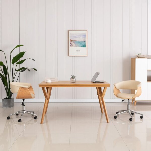 VidaXL Okretna uredska stolica od savijenog drva i umjetne kože krem