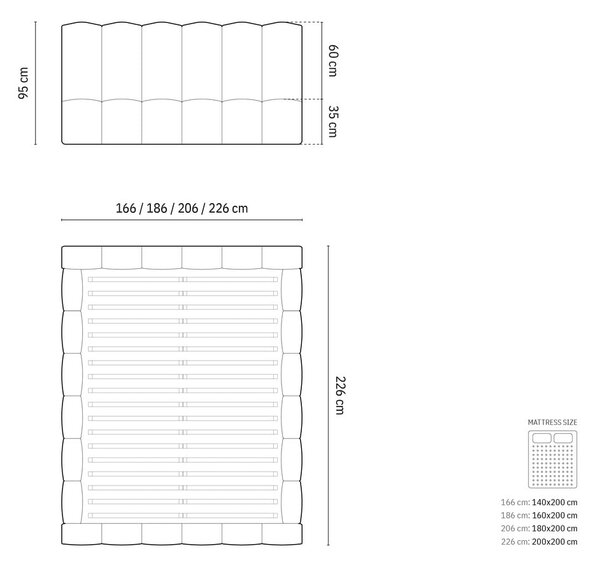 Tamno plavi tapecirani bračni krevet s prostorom za pohranu s podnicom 180x200 cm Lupine – Micadoni