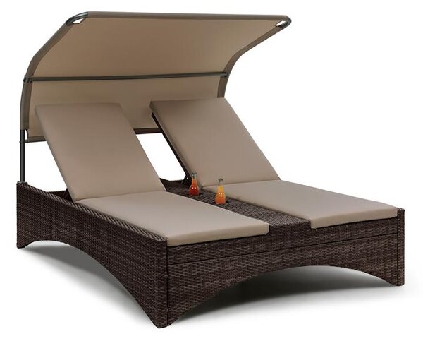 Blumfeldt Eremitage Double Lounger, ležaljka za 2 osobe, aluminijski okvir/ratan, smeđa