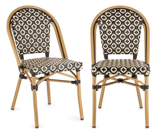 Blumfeldt Montbazin BL, bistro stolica, mogućnost spremanja stolica na sebe, aluminijski okvir, poliuretan, crna-krem
