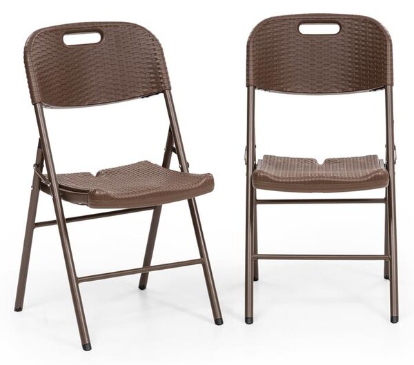 Blumfeldt Burgos Seat, skolpiva stolica, set od 2 komada, HDPE, čelik, ratanov izgled, smeđa