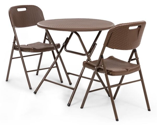 Blumfeldt Burgos, stol za sjedenje + 2 stolice, čelični okvir HDPE imitacija ratana, sklopivo