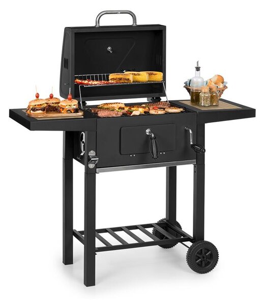 Klarstein Meat Machine, roštilj na drveni ugljen, 45 x 32,5 cm, termometar, kotači, crni