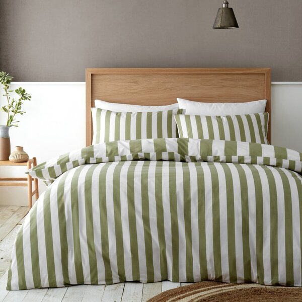 Zelena/krem posteljina za krevet za jednu osobu 135x200 cm Cove Stripe – Catherine Lansfield