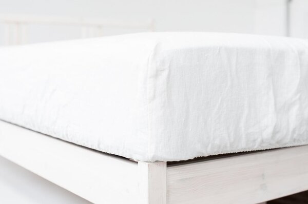 Bijela plahta s gumom od mješavine lana 200x200 cm – Linen Tales