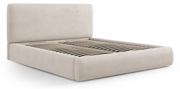 Bež tapecirani bračni krevet s prostorom za pohranu s podnicom 180x200 cm Colonel – Cosmopolitan Design