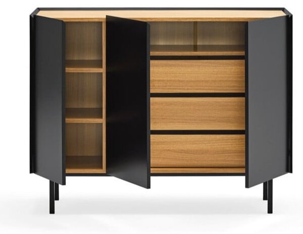 Crna/u prirodnoj boji niska komoda u dekoru hrasta 110x85 cm Arista – Teulat