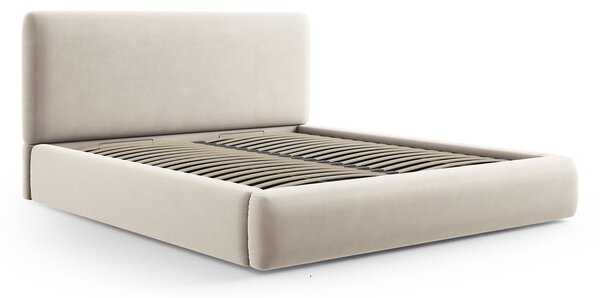 Bež tapecirani bračni krevet s prostorom za pohranu s podnicom 180x200 cm Colonel – Cosmopolitan Design