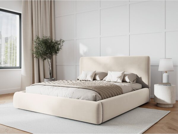 Bež tapecirani bračni krevet s prostorom za pohranu s podnicom 180x200 cm Colonel – Cosmopolitan Design