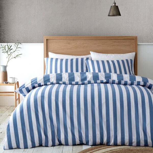 Bijela/plava posteljina za bračni krevet 200x200 cm Cove Stripe – Catherine Lansfield