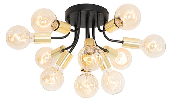 Moderna stropna svjetiljka crna sa zlatnim 10 svjetiljki - Juul