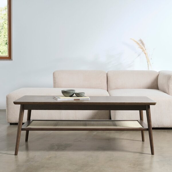 Smeđi stolić za kavu s pločom stola u dekoru hrasta 60x120 cm Barrali – Unique Furniture