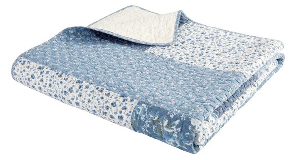 Plavi pamučan prošiven prekrivač 220x230 cm Floral Patchwork – Bianca