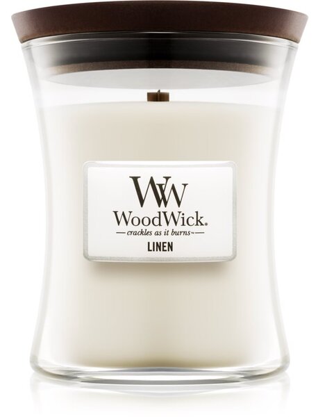 Woodwick Linen mirisna svijeća s drvenim fitiljem 275 g