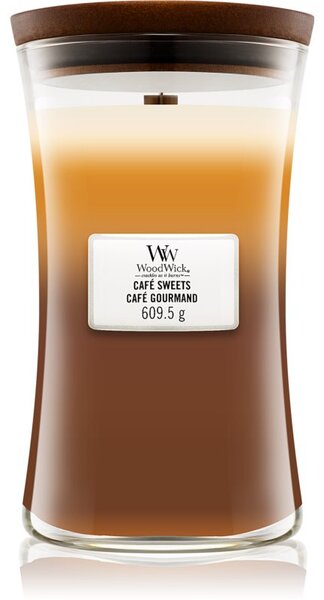 Woodwick Trilogy Café Sweets mirisna svijeća s drvenim fitiljem 609,5 g