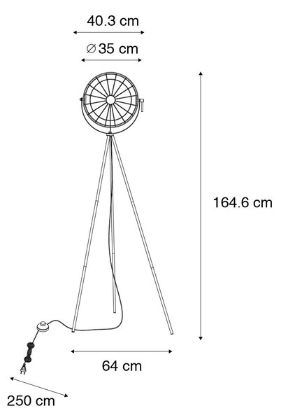 Industrijska podna lampa na tronožac crna 35 cm podesiva - Hanze