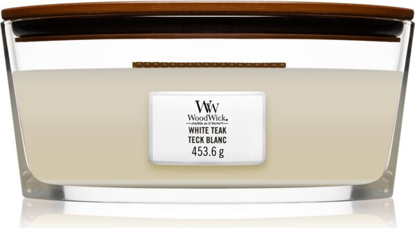 Woodwick White Teak mirisna svijeća s drvenim fitiljem (hearthwick) 453.6 g