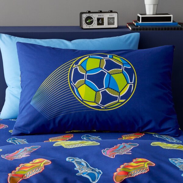 Plava dječja posteljina za bračni krevet 200x200 cm Bright Football – Catherine Lansfield