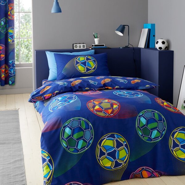 Plava dječja posteljina za bračni krevet 200x200 cm Bright Football – Catherine Lansfield