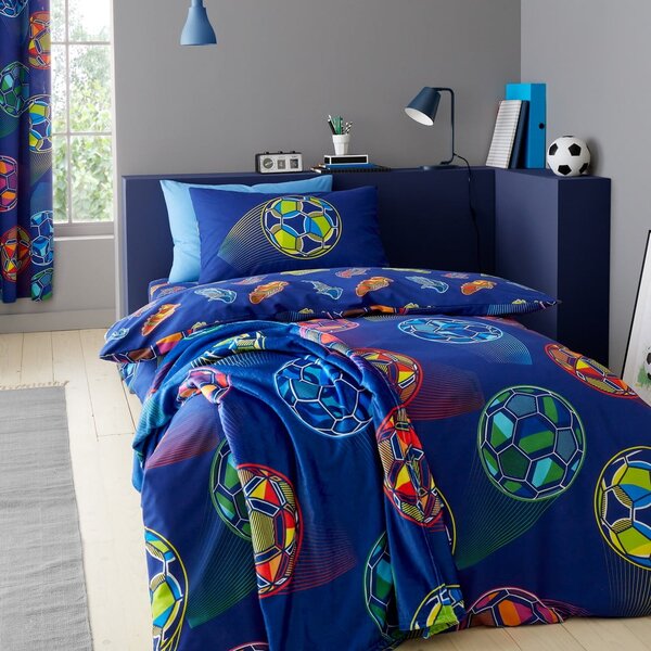 Plava dječja posteljina za bračni krevet 200x200 cm Bright Football – Catherine Lansfield