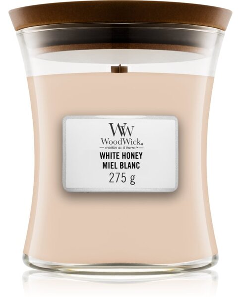 Woodwick White Honey Miel Blanc mirisna svijeća s drvenim fitiljem 275 g