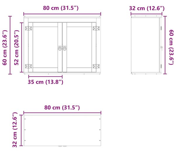 Kabinet SKI Medeno Smeđa 80 x 32 x 60 cm Čvrsto borovo drvo - Zidni ormarić s vratima Medeno smeđa