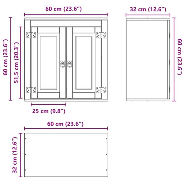 Kabinet SKI Medeno Smeđa 60 x 32 x 60 cm Čvrsto borovo drvo - Zidni ormarić s vratima Medeno smeđa