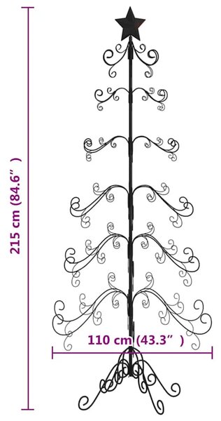 Metalno ukrasno božićno drvce crno 215 cm - 210 cm Crna