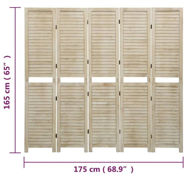Paravan - Sobna pregrada s 5 panela 175 x 165 cm masivno drvo paulovnije - 175 x 165 cm 5