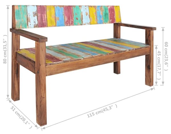Klupa od masivnog obnovljenog drva 115 cm