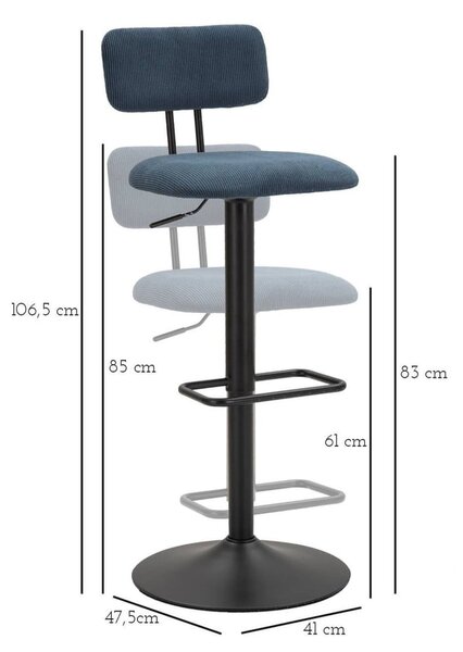 Petrolej zelena/crna barska stolica podesive visine (visine sjedala 61 cm) Tina – Mauro Ferretti