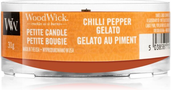 Woodwick Chilli Pepper Gelato mala mirisna svijeća bez staklene posude s drvenim fitiljem 31 g