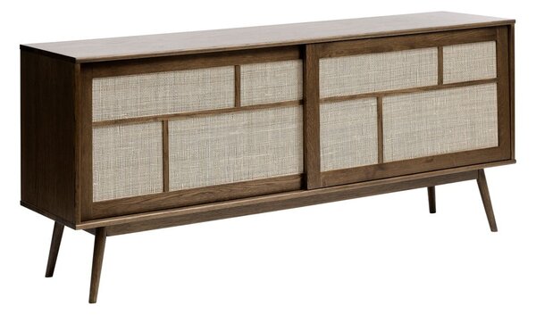 Tamno smeđa niska komoda u dekoru hrasta s kliznim vratima 180x80 cm Barrali – Unique Furniture