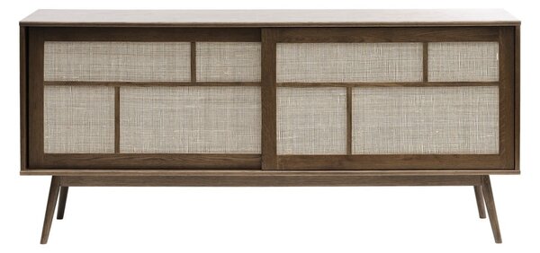 Tamno smeđa niska komoda u dekoru hrasta s kliznim vratima 180x80 cm Barrali – Unique Furniture