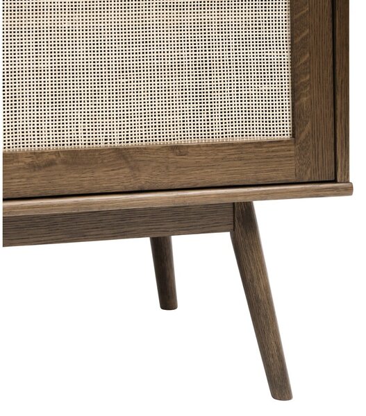 Tamno smeđa niska komoda u dekoru hrasta s kliznim vratima 180x80 cm Barrali – Unique Furniture