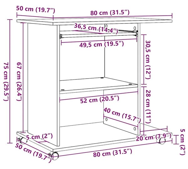 Stol za računalo Artisan hrast 80x50x75 cm konstruirano drvo - Hrast artisan