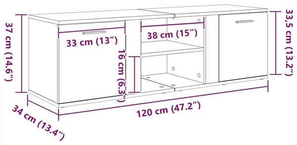 TV ormarić Artisan hrast 120x34x37 cm izrađeno drvo - Hrast artisan